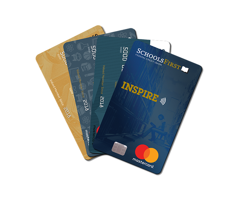 Fanned out SchoolsFirst FCU credit cards.